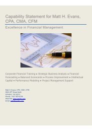 Capability Statement for Matt H. Evans, CPA, CMA, CFM