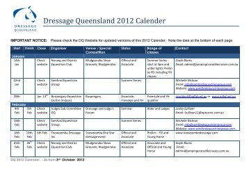 Dressage Queensland 2012 Calender - Equestrian Queensland