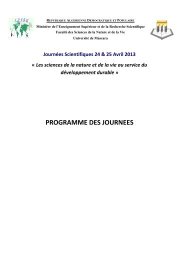 programme Journees scientifique.pdf - UniversitÃ© Mascara