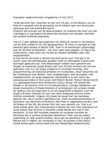 Inspraakreactie bestuur Rots - Gemeente Boxtel