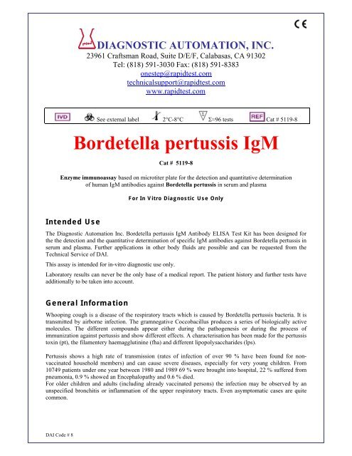 Bordetella pertussis IgM - ELISA kits - Rapid tests