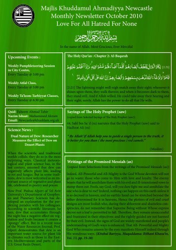 Majlis Khuddamul Ahmadiyya Newcastle Monthly Newsletter ...