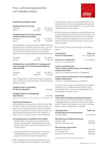 Formular: Preis- und Leistungsverzeichnis zum DekaBank Depot (D ...