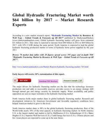 Global Hydraulic Fracturing Market worth $64 billion by 2017 – Market Research Experts 