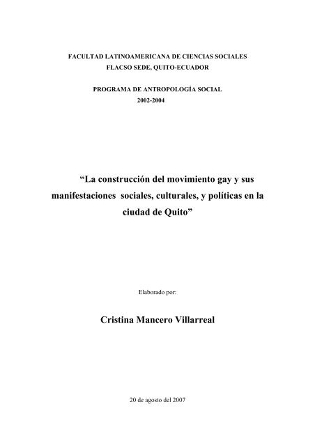 âLa construcciÃ³n del movimiento gay y sus ... - Flacso Andes