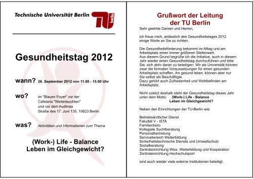 Gesundheitstag 2012 - Servicebereich Weiterbildung - TU Berlin