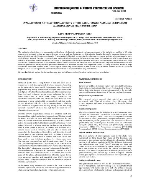 evaluation of antibacterial activity of the bark, flower and leaf extracts ...