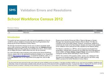 School Workforce Census 2012 Validation Errors and Resolutions