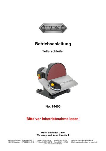 Betriebsanleitung - Wabeco