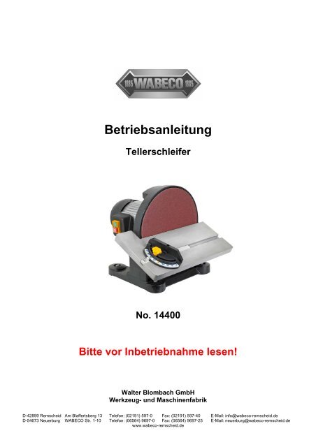 Betriebsanleitung - Wabeco