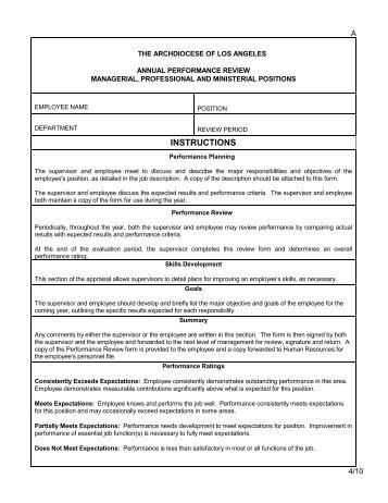 Performance Appraisal Form - the Archdiocese of Los Angeles