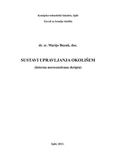 SUSTAVI UPRAVLJANJA OKOLIÅ EM - Kemijsko-tehnoloÅ¡ki fakultet