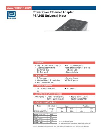 Power Over Ethernet Adapter PSA16U Universal Input