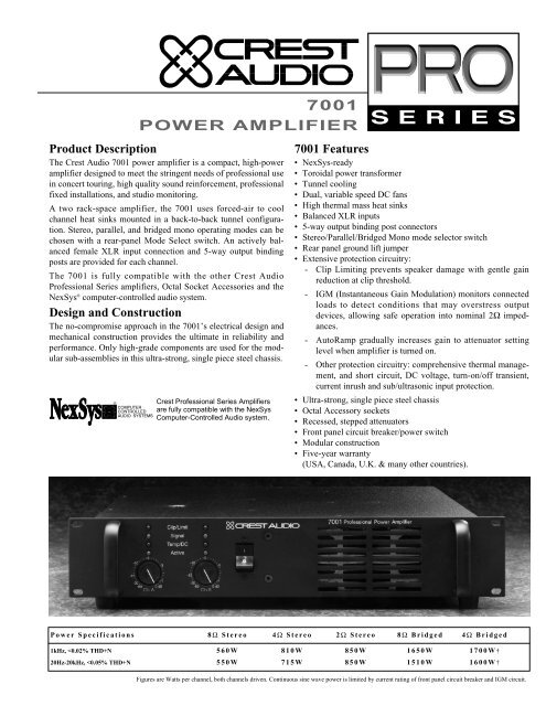 7001 POWER AMPLIFIER - Crest Audio