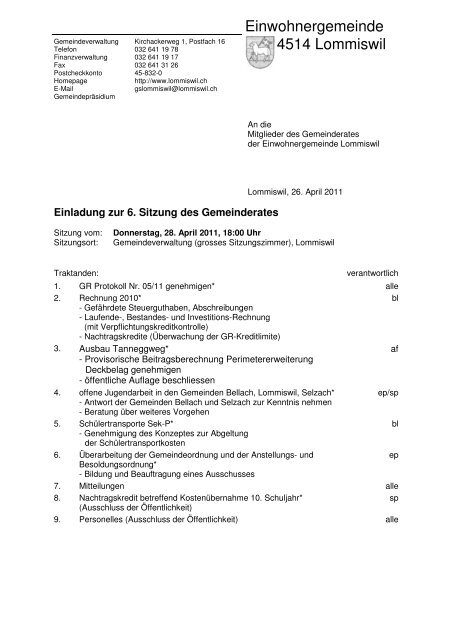 Einwohnergemeinde 4514 Lommiswil - Gemeinde Lommiswil