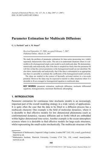 Parameter Estimation for Multiscale Diffusions - University of Warwick