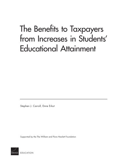 The Benefits to Taxpayers from Increases in Students - RAND ...