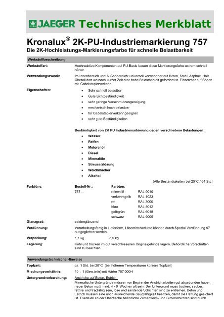 Technisches Datenblatt - Paul Jaeger GmbH &amp; Co. KG