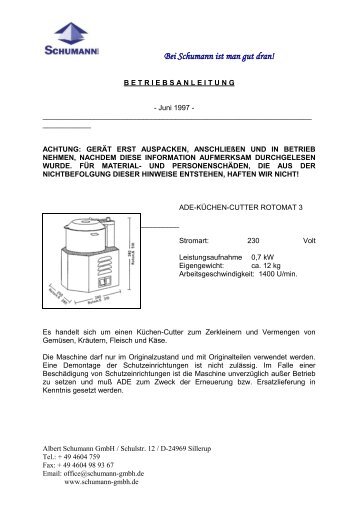 Betriebsanleitung - Schumann GmbH