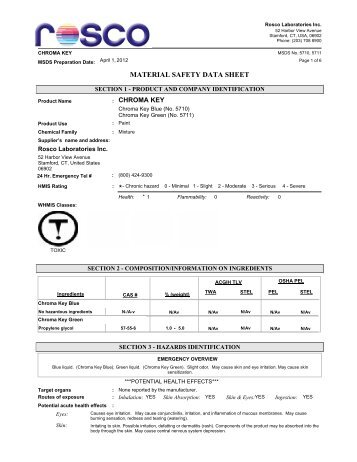 Material Safety Data Sheet for Rosco Chroma Key Paint