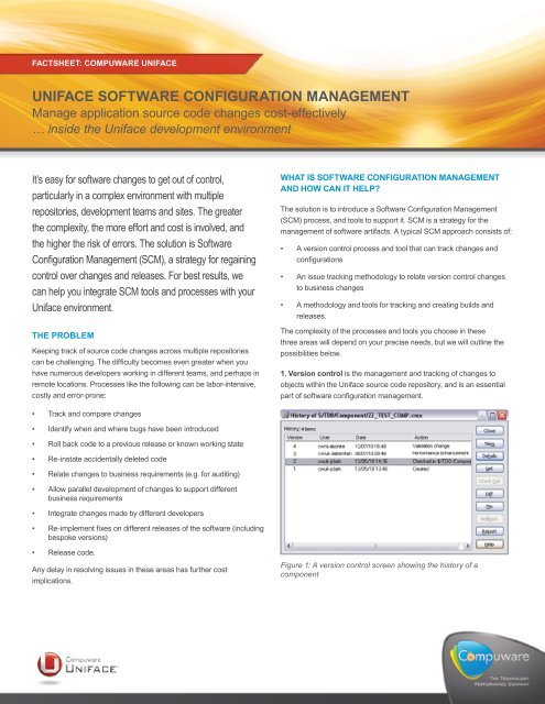 UNIFACE SOFTWARE CONFIGURATION ... - Compuware Corporation