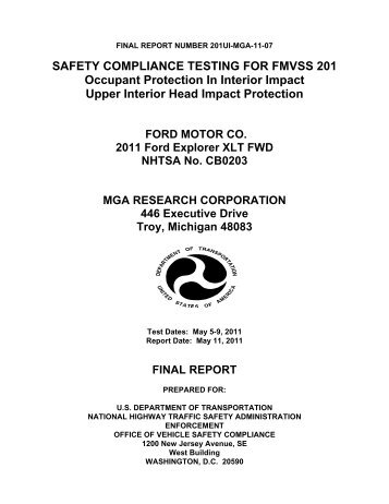 SAFETY COMPLIANCE TESTING FOR FMVSS 201 Occupant ...