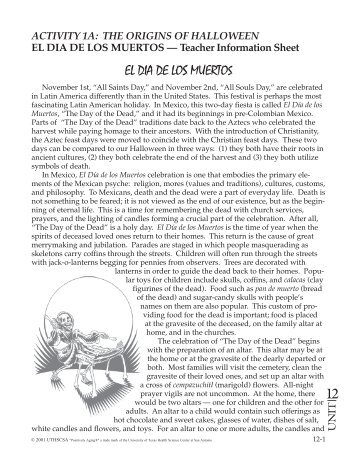 El DÃ­a de los Muertos Teacher Information Sheet - The University of ...