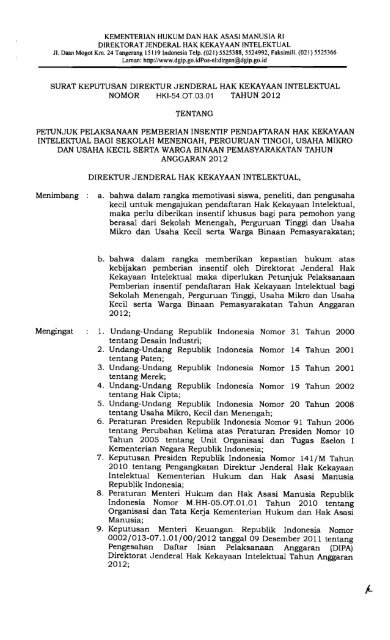 surat keputusan direktur jenderal hak kekayaan intelektual nomor ...