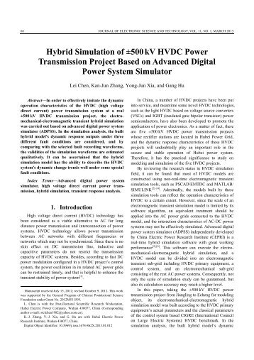 Hybrid Simulation of Â±500kV HVDC Power Transmission Project ...