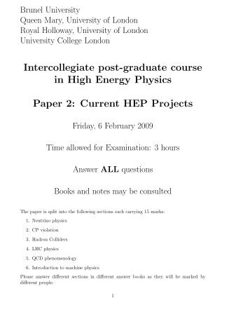 Intercollegiate post-graduate course in High Energy Physics Paper 2 ...