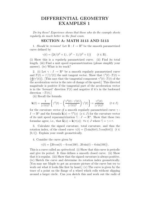 DIFFERENTIAL GEOMETRY EXAMPLES 1