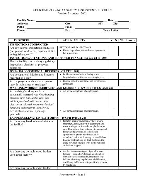 ATTACHMENT 9 â NOAA SAFETY ASSESSMENT CHECKLIST ...