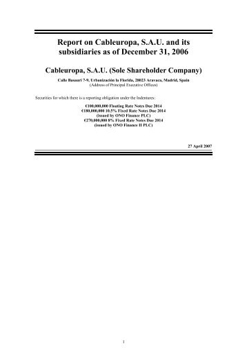 Report on Cableuropa, S.A.U. and its subsidiaries as of ... - Ono