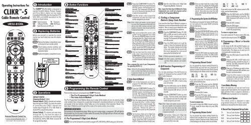 UR5U-8520L Programming Manual - Universal Remote Control