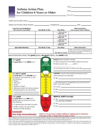 Asthma Action Plan, for Children 6 Years or Older - Healthy Child ...