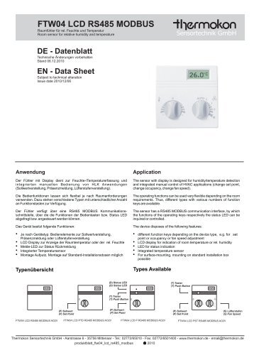 FTW04 LCD RS485 MODBUS - Thermokon Sensortechnik GmbH