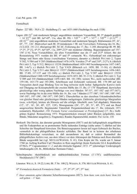 Cod. Pal. germ. 158: Formelbuch - UniversitÃ¤tsbibliothek Heidelberg