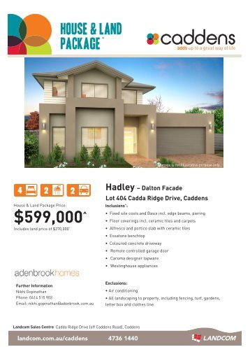 Hadley | Dalton facade $599000 | 4 bedrooms, 2 ... - Landcom