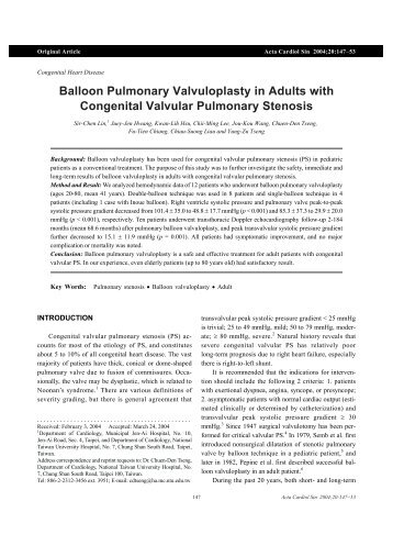 Balloon Pulmonary Valvuloplasty in Adults with Congenital Valvular ...