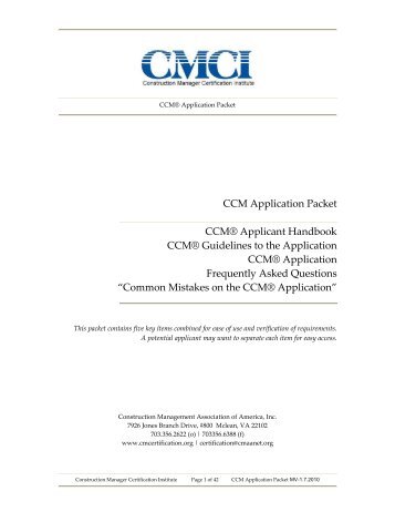 CCM Application Packet CCMÃ‚Â® Applicant Handbook ... - CMAA SC