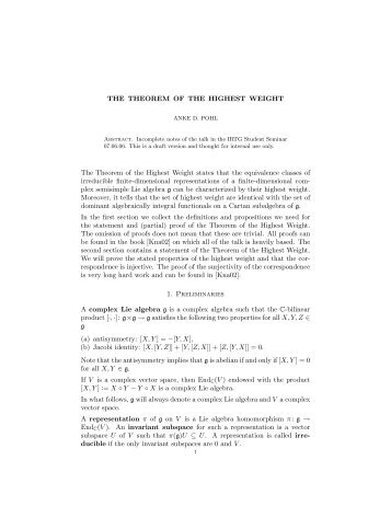 THE THEOREM OF THE HIGHEST WEIGHT The Theorem of the ...