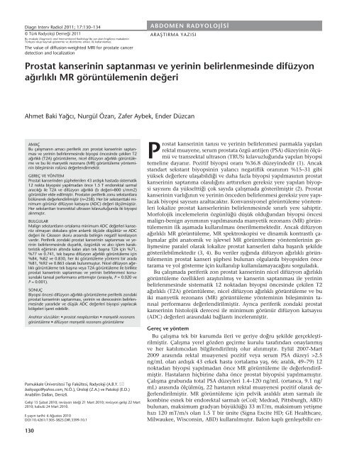 Prostat kanserinin saptanmasÄ± ve yerinin belirlenmesinde difÃ¼zyon ...