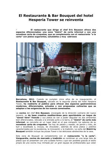 El Restaurante & Bar Bouquet del hotel Hesperia Tower se reinventa