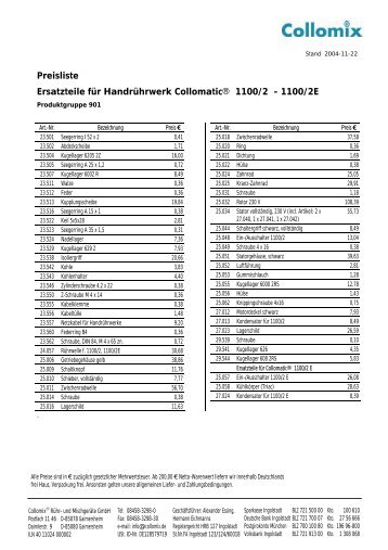 Preisliste Ersatzteile für Handrührwerk Collomatic® 1100 ... - Collomix