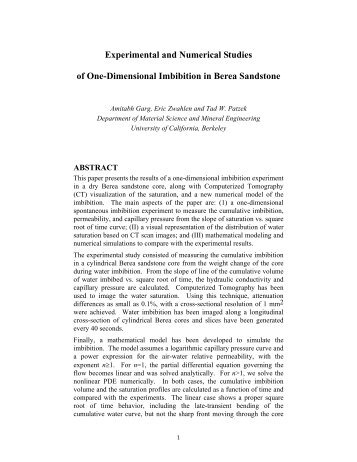 Experimental and Numerical Studies of One-Dimensional Imbibition ...