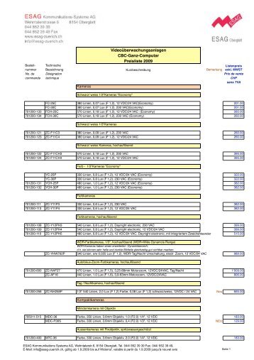 VideoÃ¼berwachungsanlagen CBC-Ganz-Computar ... - ESAG