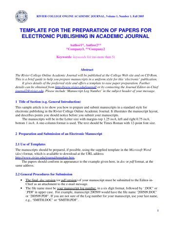 template for the preparation of papers for electronic