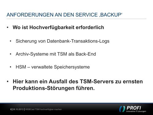 Hochverfügbarer TSM Server - PROFI Engineering Systems AG