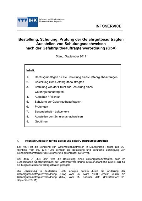 Schulung Gefahrgutbeauftragter September 11 Ihk Oberfranken