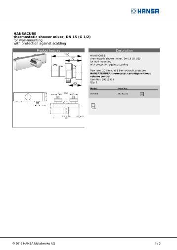 HANSACUBE thermostatic shower mixer, DN 15 (G 1/2) for ... - Bad.no